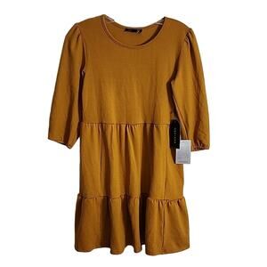 Max +Ash Mustard Yellow/Goldenrod Tiered Dress, NWT, Small